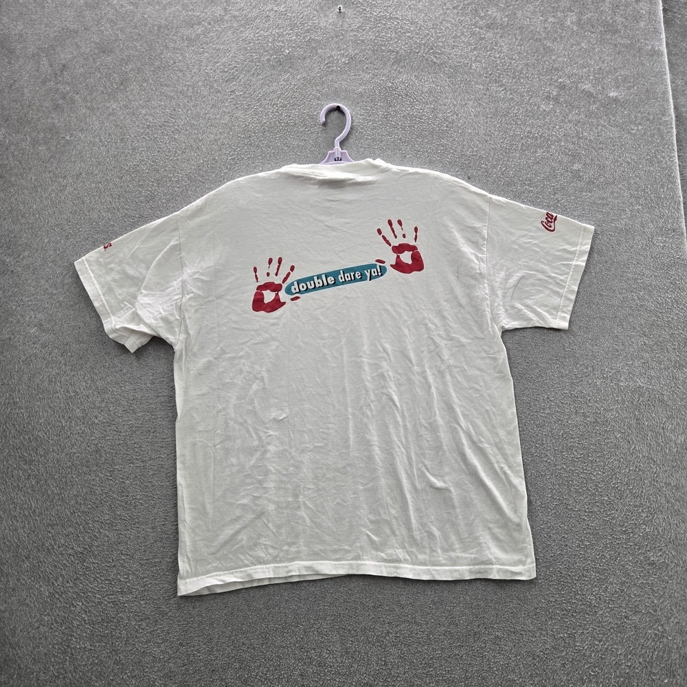 VINTAGE Double‎ Dare Men Shirt XL White Handprints Game Show Promo TV Tee